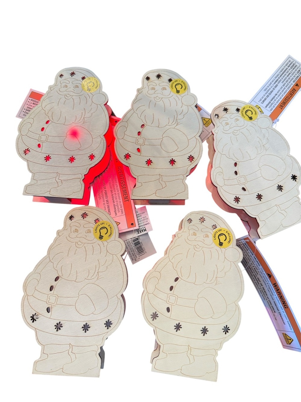 Make Market Unfinished Wooden Light Up Santa Decor Setof 5 DIY LED Holiday Craft